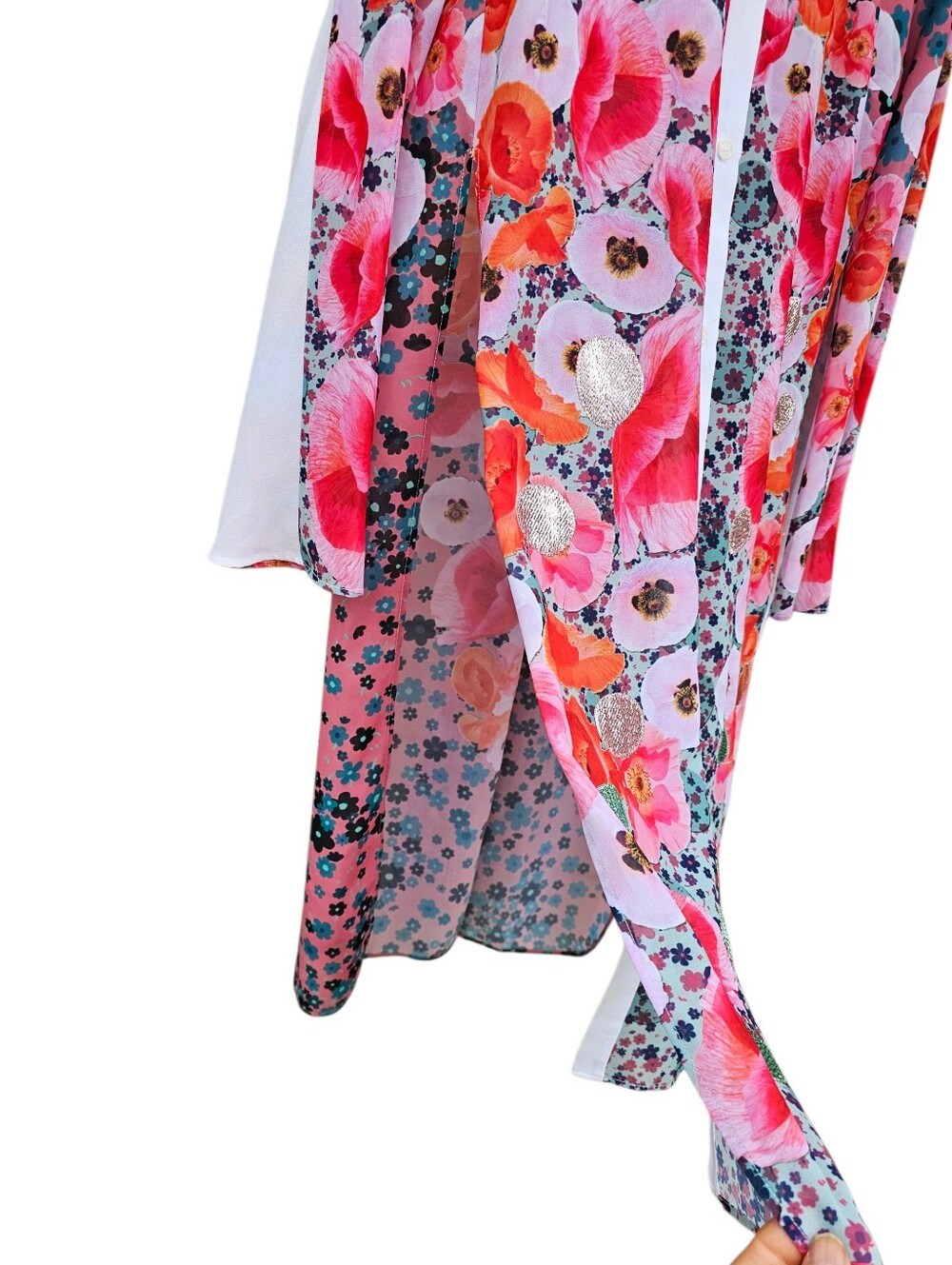 RARE Clover Canyon Pink Floral Colorful Longline Button-Front Robe Size M - Picture 5 of 13